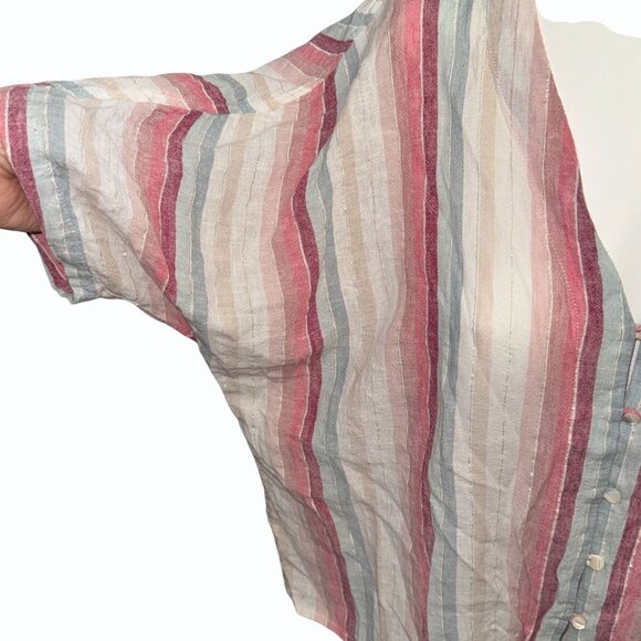 Rails Thea Linen Striped Shirt Womens L Tropic Stripe Metallic Thread Front Tie - Picture 6 of 13
